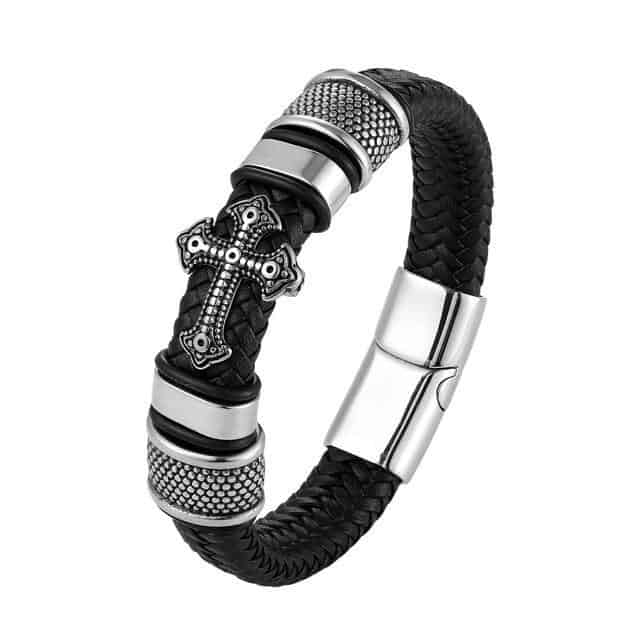 Faithful Leather Bracelet - Black / 22cm - Bracelets - Pretland | Spiritual Crystals & Jewelry