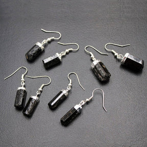 Natural Raw Black Tourmaline Earrings - Earrings - Pretland | Spiritual Crystals & Jewelry
