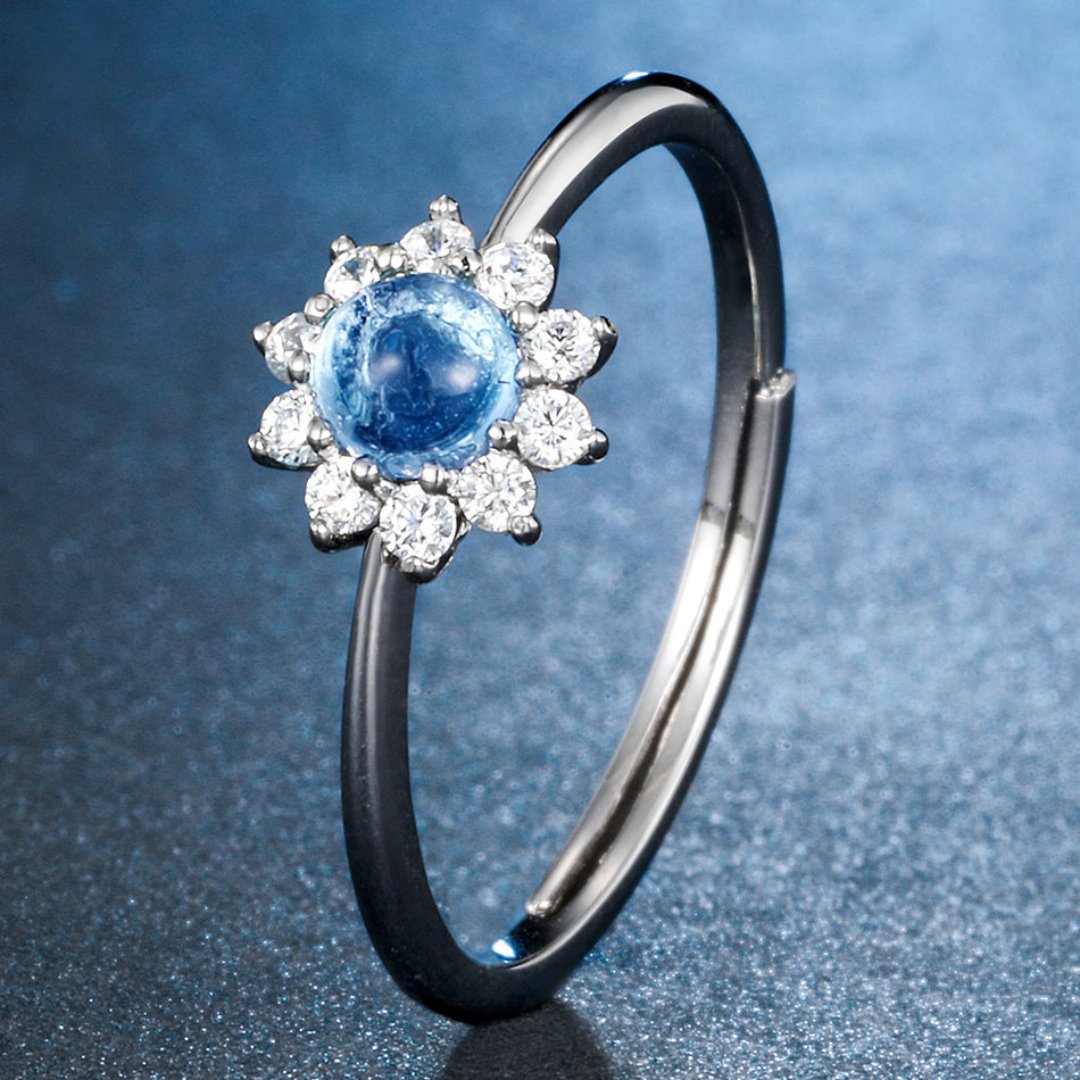 Natural Crystal 925 Sterling Silver Adjustable Ring - Blue Sandstone Zirconia - Rings - Pretland | Spiritual Crystals & Jewelry