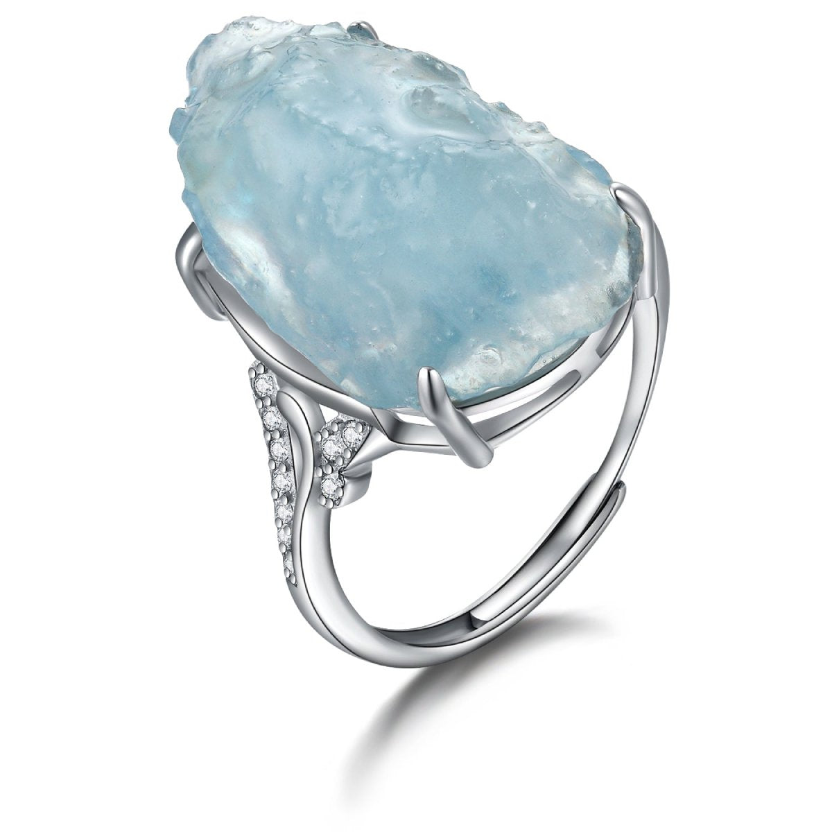 Natural Aquamarine Sterling Silver Adjustable Ring - Rings - Pretland | Spiritual Crystals & Jewelry