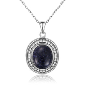 Vintage Natural Stones Silver Necklace - Blue Sandstone - Necklaces - Pretland | Spiritual Crystals & Jewelry