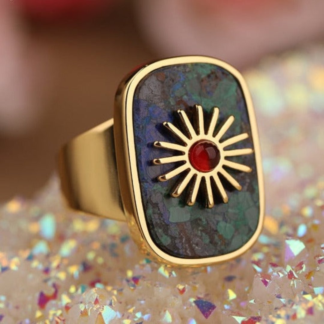 Resplendent Birthstones Sun Flower Adjustable Ring - Amazonite - Rings - Pretland | Spiritual Crystals & Jewelry
