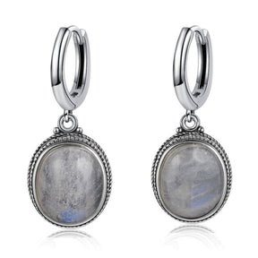 Vintage Natural Stone Oval Hoop Earrings - Moonstone - Earrings - Pretland | Spiritual Crystals & Jewelry
