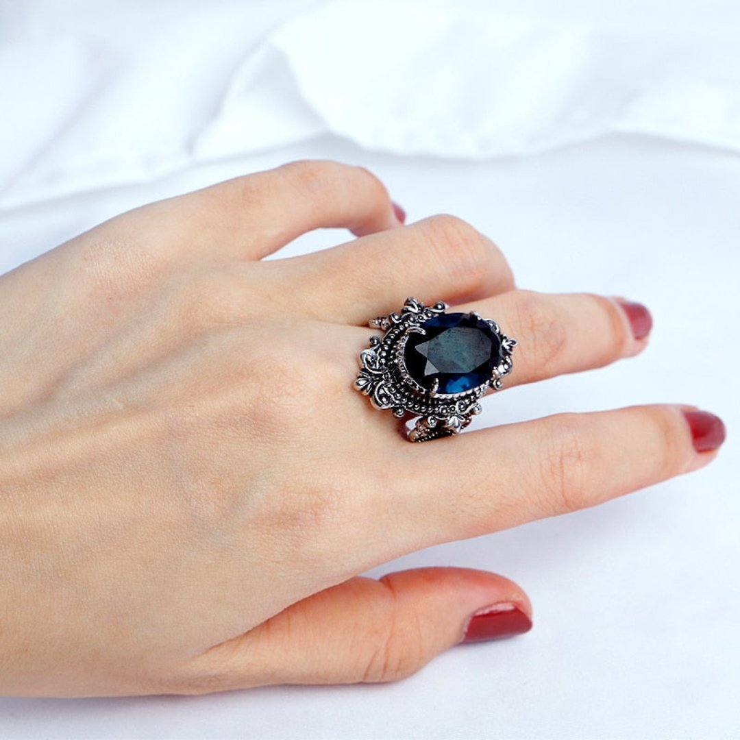 Blue Sapphire 925 Sterling Silver Ring - Rings - Pretland | Spiritual Crystals & Jewelry