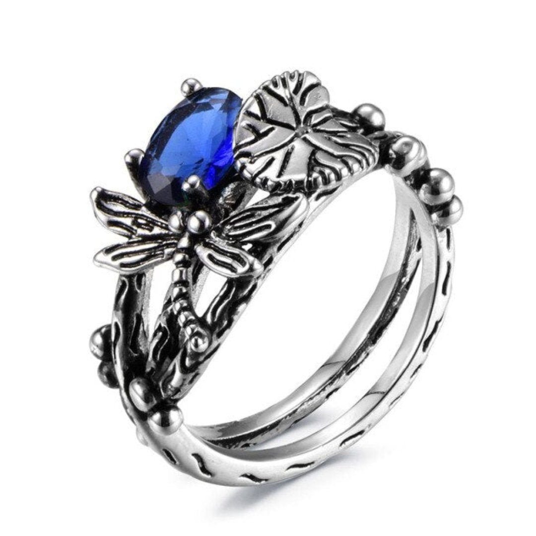 Dragonfly Gemstone Lotus Ring - 9 / Blue - Rings - Pretland | Spiritual Crystals & Jewelry