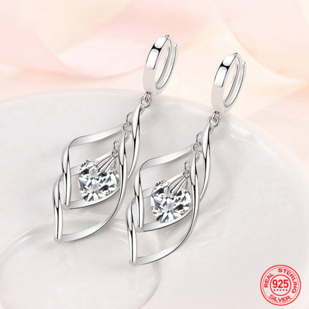 Elegant Crystals 925 Sterling Silver Earrings - White - Earrings - Pretland | Spiritual Crystals & Jewelry