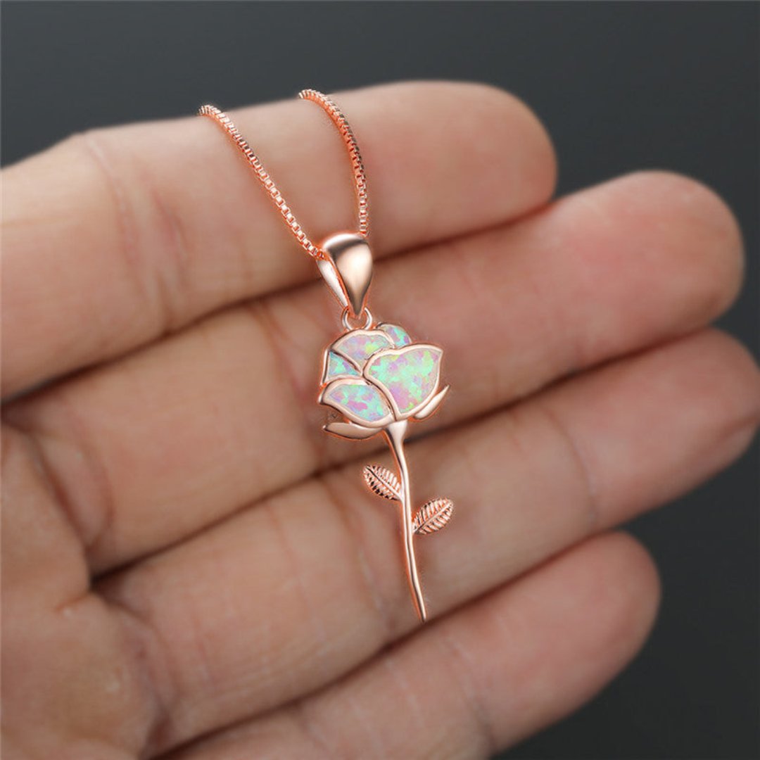 Flower White Opal 925 Sterling Silver Necklace - Necklaces - Pretland | Spiritual Crystals & Jewelry