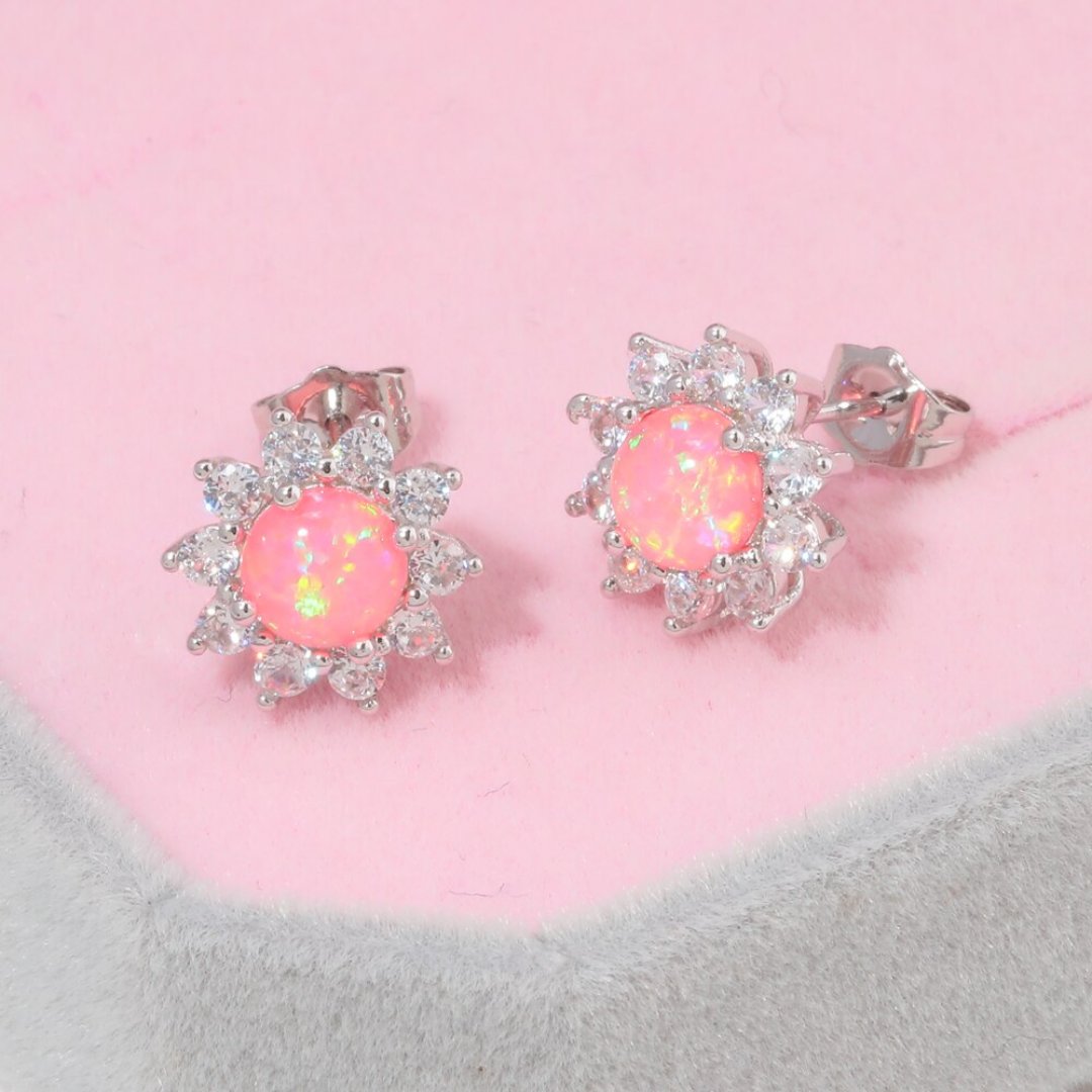Sunflower Opal Silver Plated Earrings - Stud Earrings - Pretland | Spiritual Crystals & Jewelry