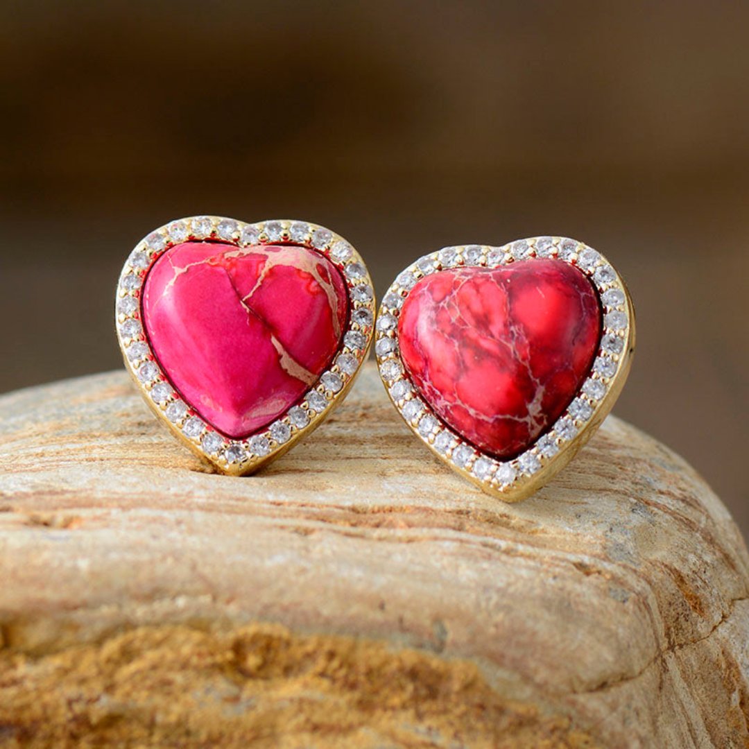 Spiritual Natural Stones Heart Stud Earrings - Imperial Jasper - Earrings - Pretland | Spiritual Crystals & Jewelry