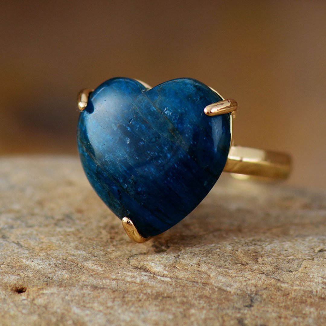 Spiritual Natural Stone Heart Adjustable Ring - Apatite - Rings - Pretland | Spiritual Crystals & Jewelry
