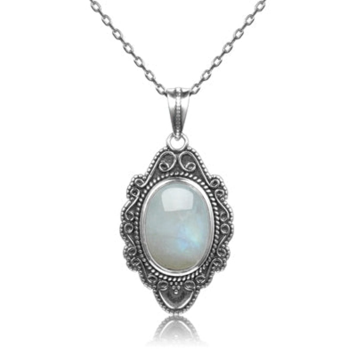 Vintage Natural Moonstone Sterling Silver Necklace - Necklaces - Pretland | Spiritual Crystals & Jewelry