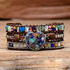 Boho Heart Blue Color Calcite Wrap Bracelet - Bracelets - Pretland | Spiritual Crystals & Jewelry