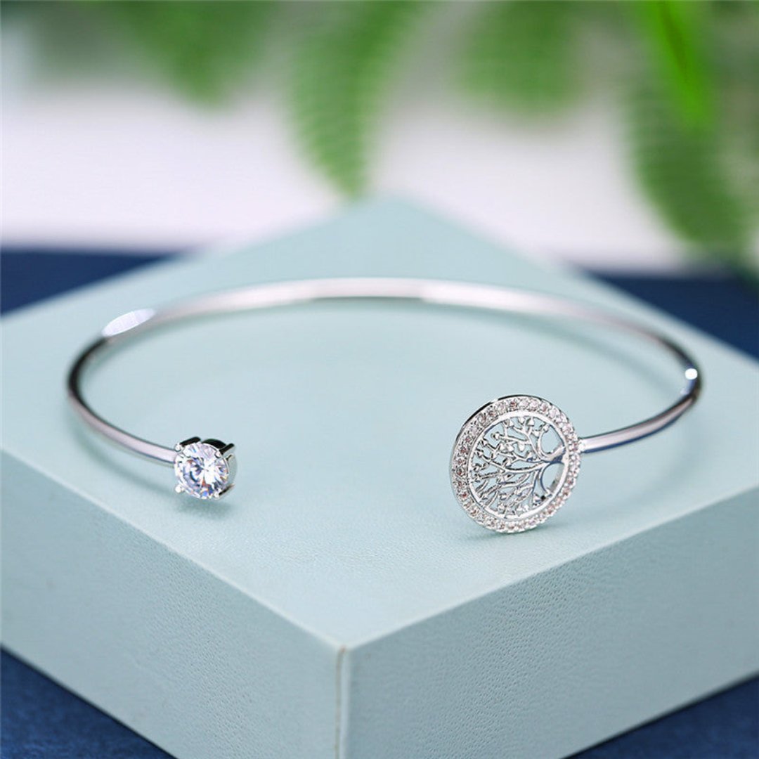 Lucky Tree of Life Zirconia Adjustable Bracelet - Silver - Bracelets - Pretland | Spiritual Crystals & Jewelry