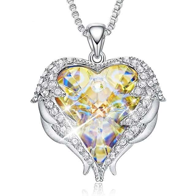 Crystal Heart Angel Wings Necklace - Golden Sun - Necklaces - Pretland | Spiritual Crystals & Jewelry