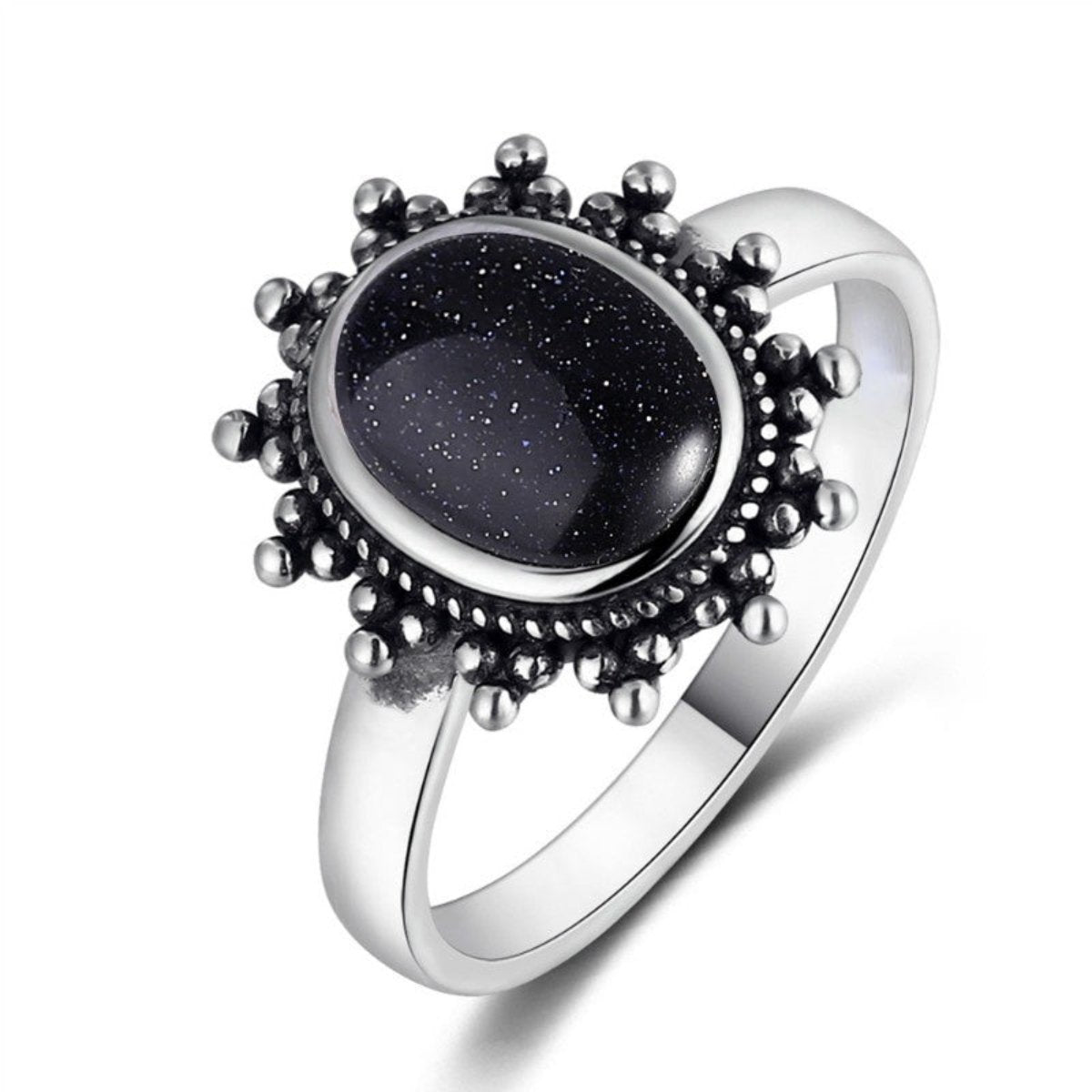 Elegant Natural Blue Sandstone Silver Ring - 6 / Black - Rings - Pretland | Spiritual Crystals & Jewelry