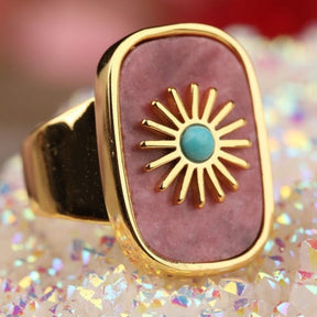 Resplendent Birthstones Sun Flower Adjustable Ring - Rhodonite - Rings - Pretland | Spiritual Crystals & Jewelry