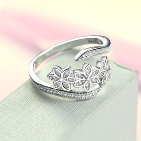 Chic Rhinestone Flowers Adjustable Silver Ring - Rings - Pretland | Spiritual Crystals & Jewelry