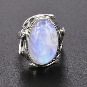Natural Oval Moonstone Sterling Silver Ring - Rings - Pretland | Spiritual Crystals & Jewelry