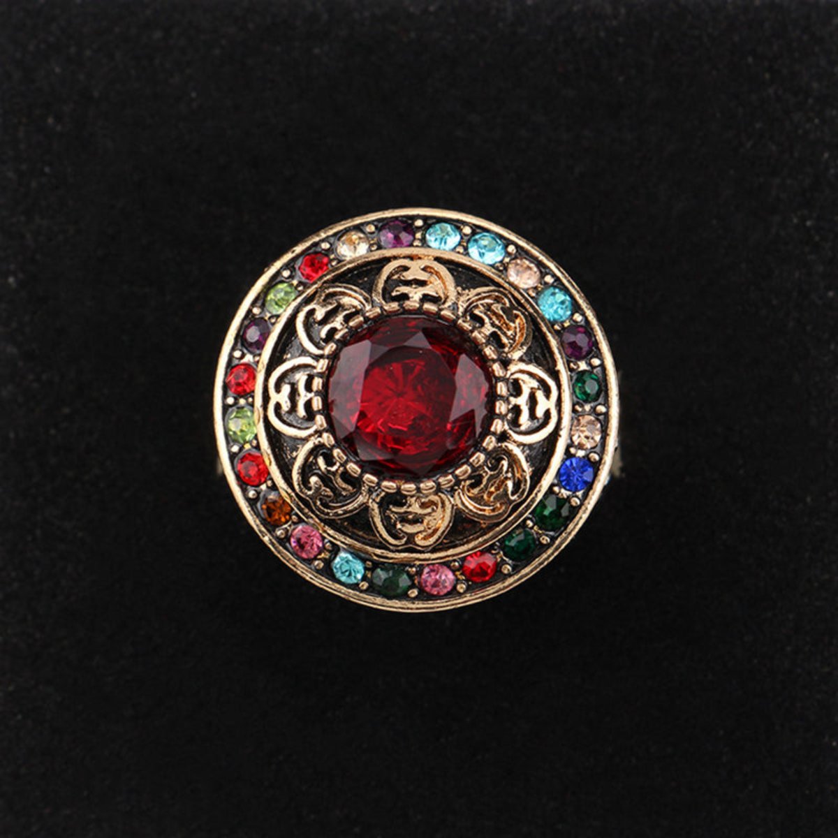 Royal Style Colorful Crystal Wide Ring - 7 / Red - Rings - Pretland | Spiritual Crystals & Jewelry