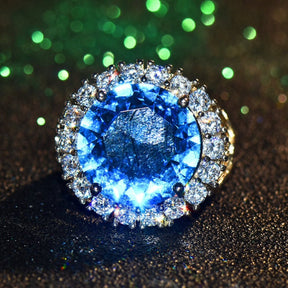 Luxury Big Blue Aquamarine Silver Ring - Rings - Pretland | Spiritual Crystals & Jewelry