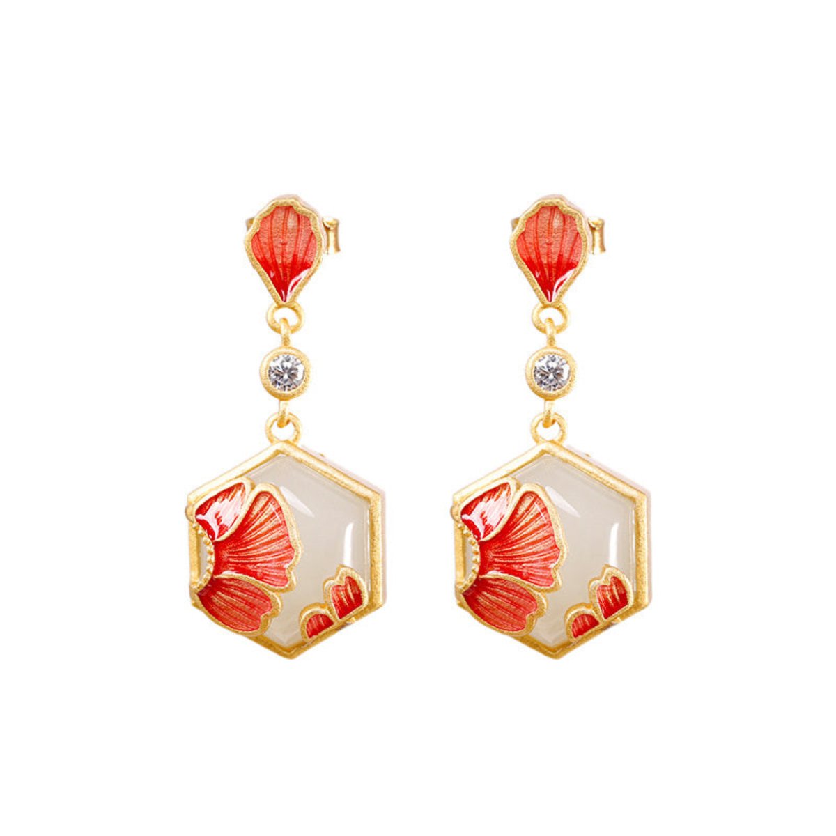 Luxury Gold Plated Flower White Jade Earrings - Earrings - Pretland | Spiritual Crystals & Jewelry