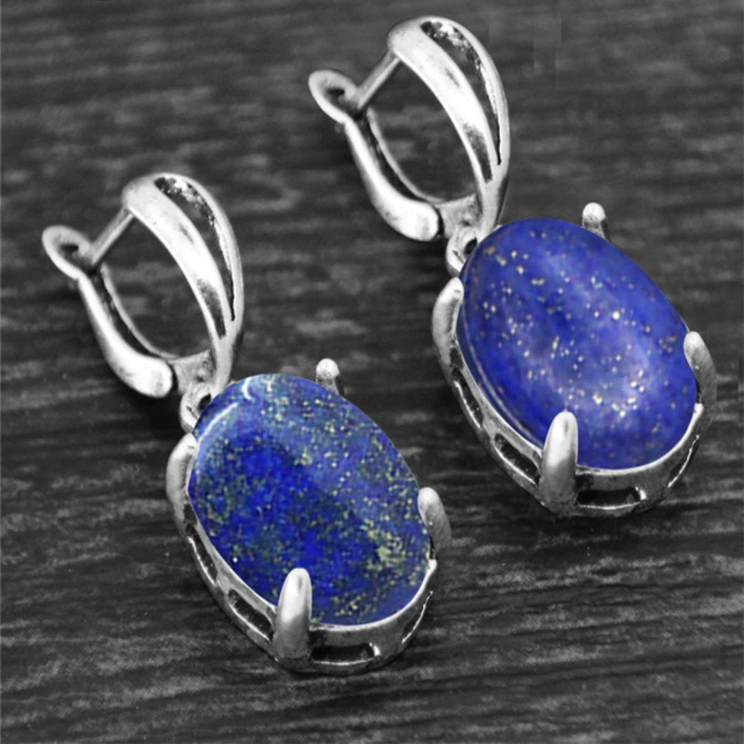 Spiritual Crystal Silver Plated Earrings - Natural Lapis Lazuli - Earrings - Pretland | Spiritual Crystals & Jewelry