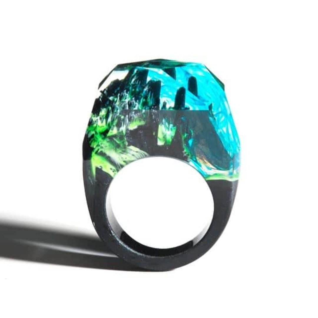 Marbeu Wooden Comfy Ring - 6.5 / Blue with green - Rings - Pretland | Spiritual Crystals & Jewelry