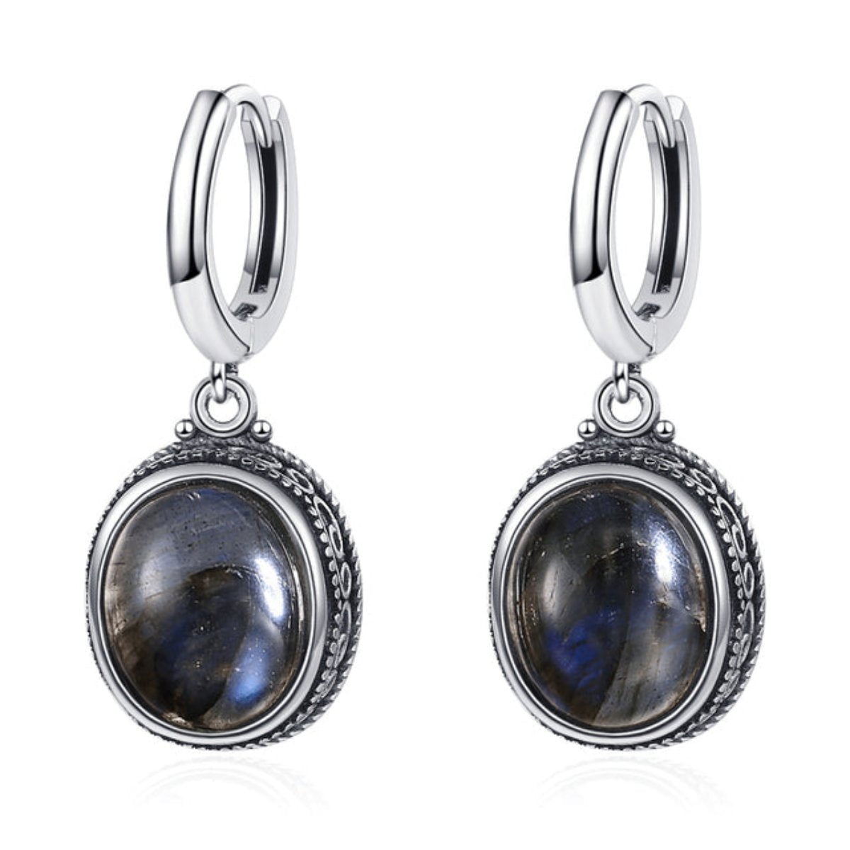 Vintage Natural Stone Oval Hoop Earrings - Labradorite - Earrings - Pretland | Spiritual Crystals & Jewelry