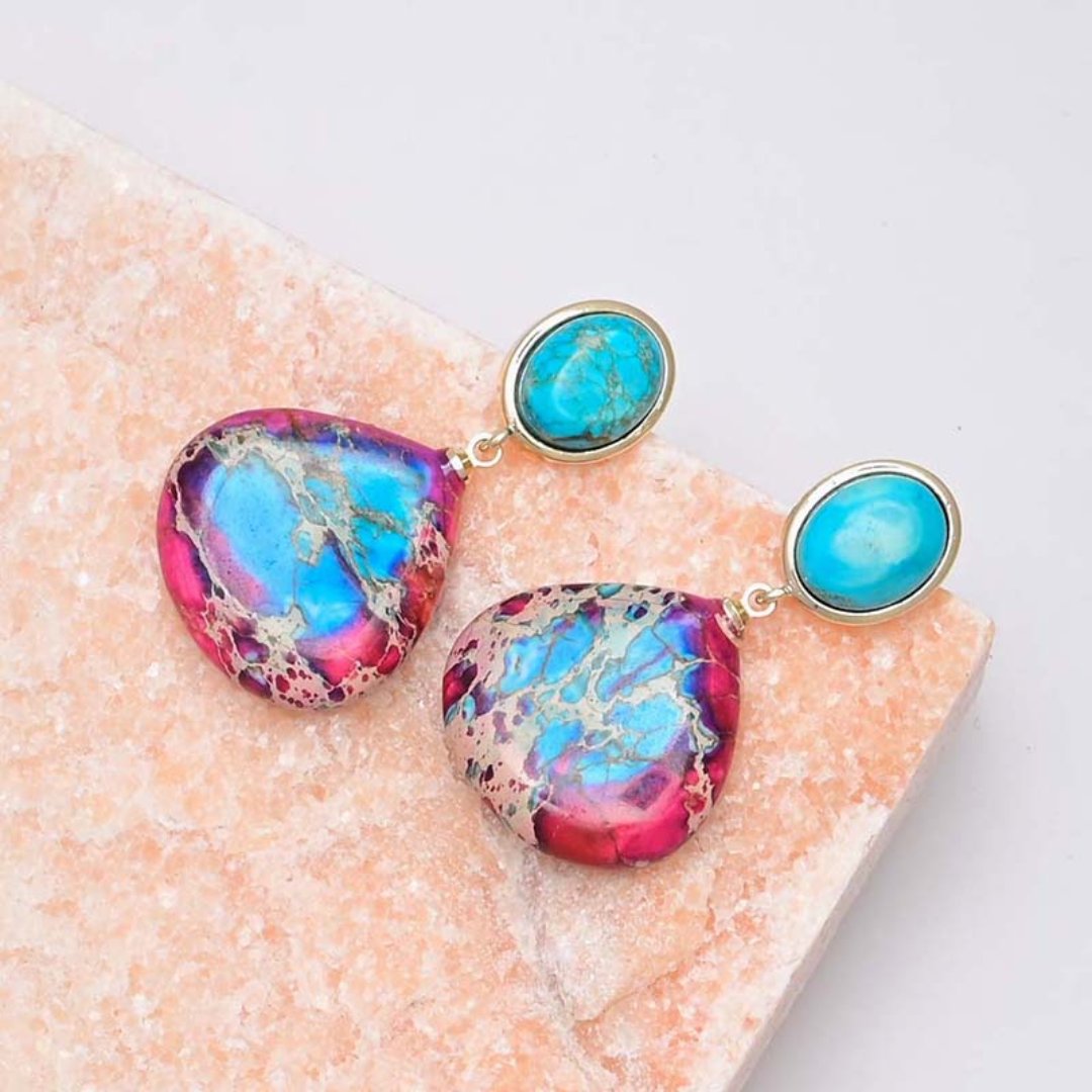 Ethnic Natural Jasper Stone Earings - Earrings - Pretland | Spiritual Crystals & Jewelry
