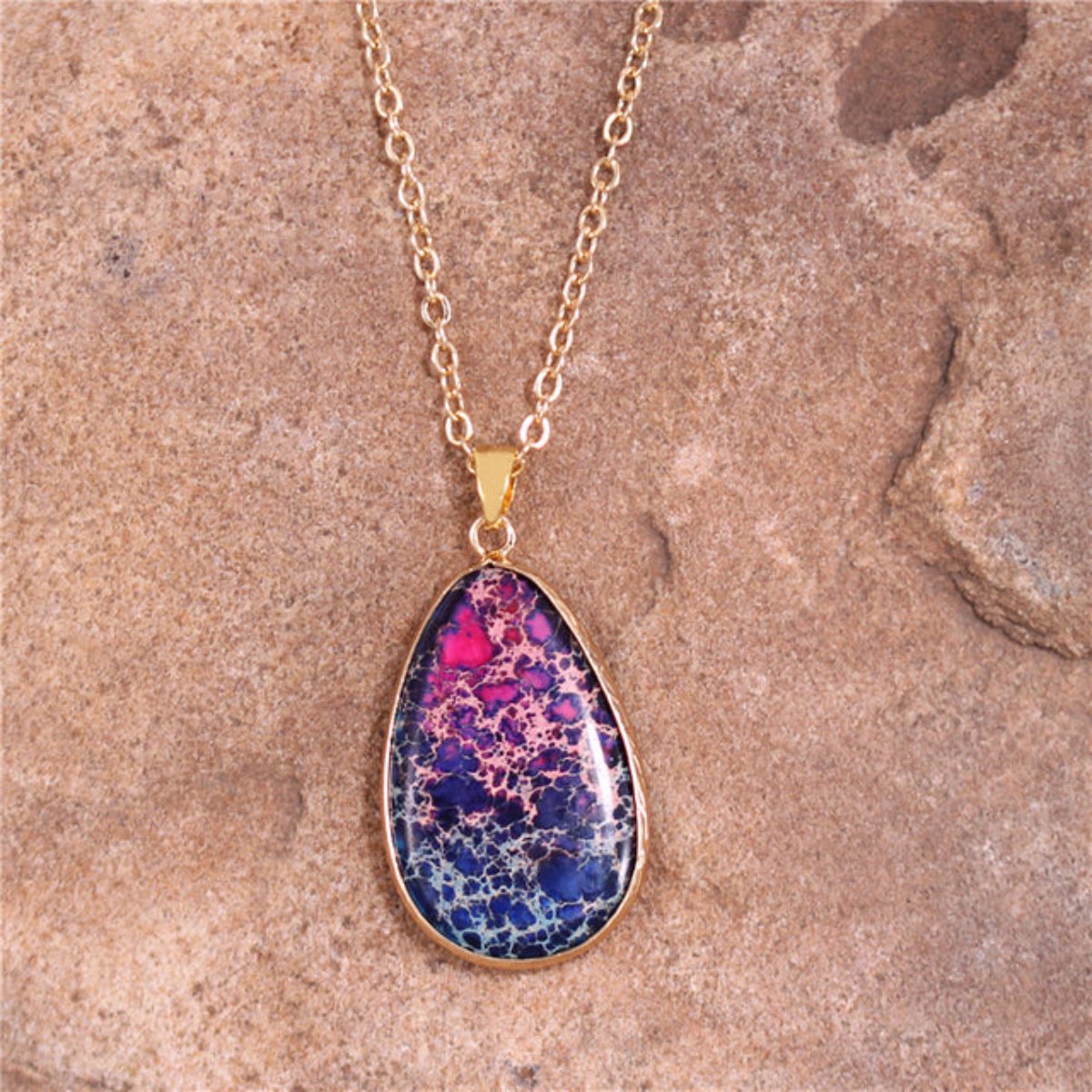 Modern Imperial Jaspers Gold Chain Teardrop Necklace - Magenta Imperial Jaspers - Necklaces - Pretland | Spiritual Crystals & Jewelry