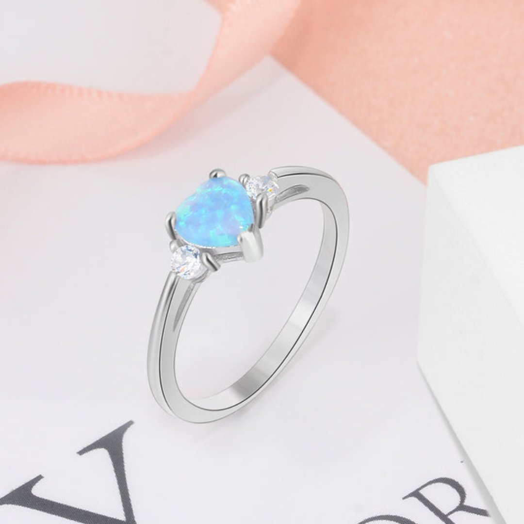 Lovely Heart Fire Opal & Zirconia Ring - 6 / Blue - Rings - Pretland | Spiritual Crystals & Jewelry