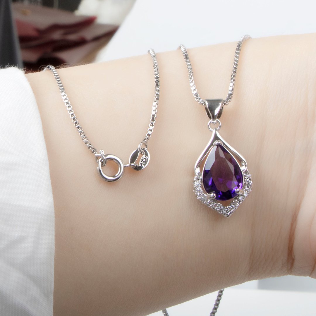Elegant Amethyst & Zirconia Silver Necklace - Necklaces - Pretland | Spiritual Crystals & Jewelry