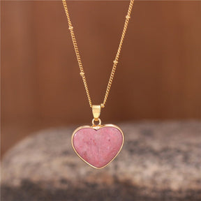 Spiritual Heart Natural Stone Necklace - Rhodonite - Necklaces - Pretland | Spiritual Crystals & Jewelry