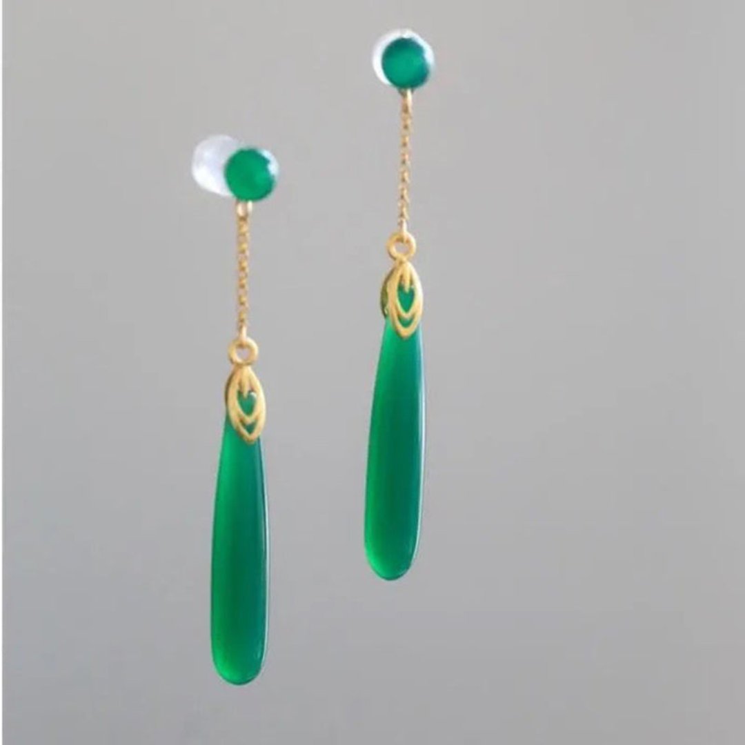Bohemian Silver Green Chalcedony Earrings - Earrings - Pretland | Spiritual Crystals & Jewelry