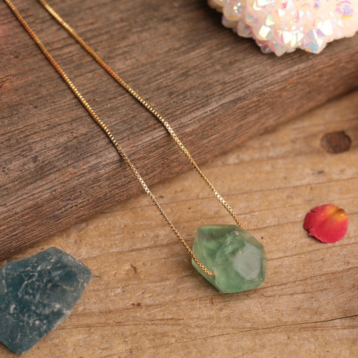 Natural Fluorite Stone Gold Plated Necklace - Green Fluorite Gold - Necklaces - Pretland | Spiritual Crystals & Jewelry