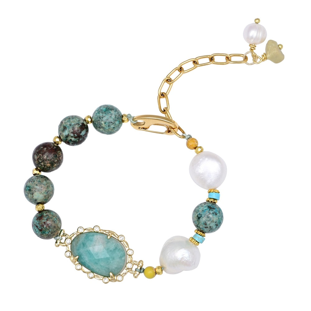 Amazonite & Imperial Jasper Stone Bracelet - Bracelets - Pretland | Spiritual Crystals & Jewelry