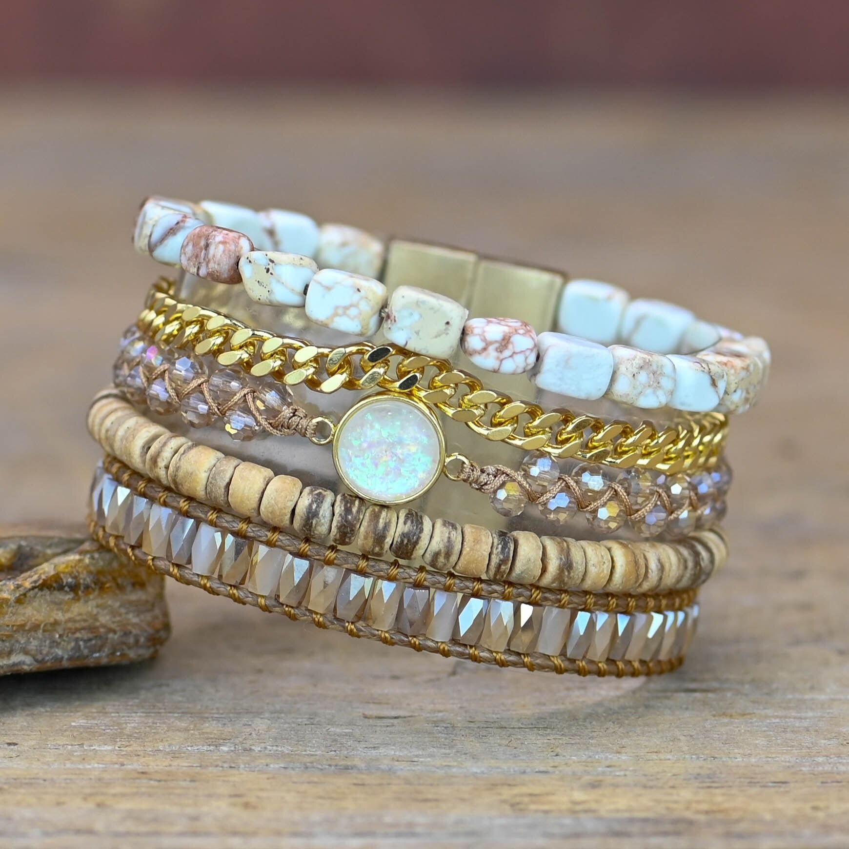 Spiritual Protection Opal Cuff Bracelet - Bracelets - Pretland | Spiritual Crystals & Jewelry