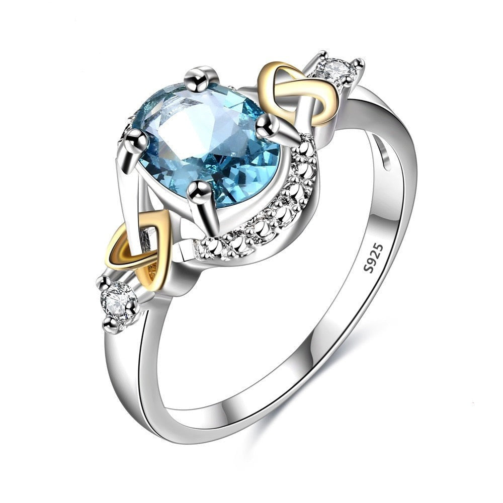 Sky Blue Cubic Zirconia Silver Ring - 6 - Rings - Pretland | Spiritual Crystals & Jewelry