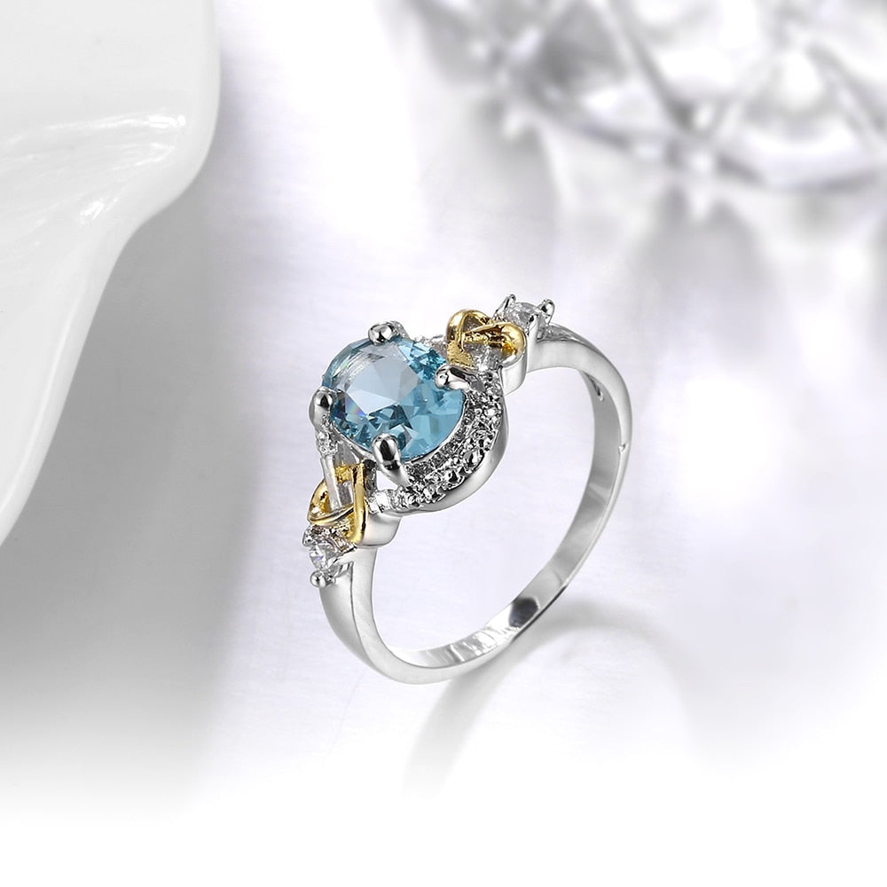 Sky Blue Cubic Zirconia Silver Ring - Rings - Pretland | Spiritual Crystals & Jewelry