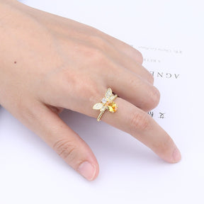 Spiritual Bee Citrine Gold Plated Ring - Rings - Pretland | Spiritual Crystals & Jewelry