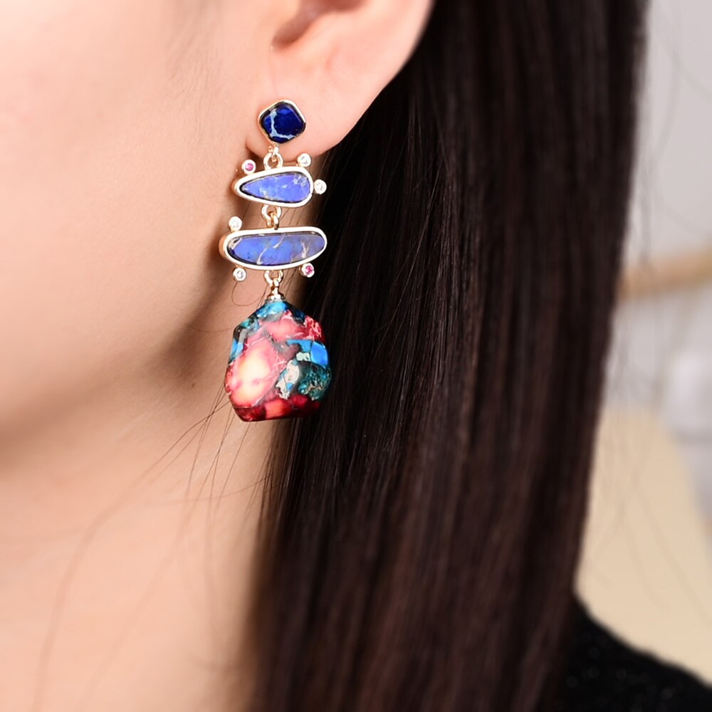 Spiritual Geometrical Natural Stone Earrings - Earrings - Pretland | Spiritual Crystals & Jewelry