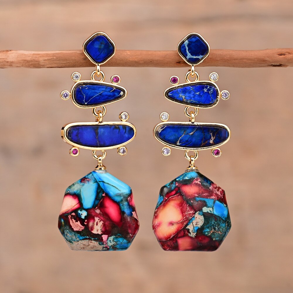 Spiritual Geometrical Natural Stone Earrings - Earrings - Pretland | Spiritual Crystals & Jewelry