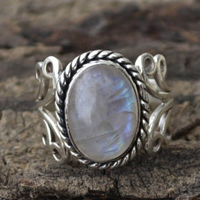 Vintage Oval White Opal Silver Ring