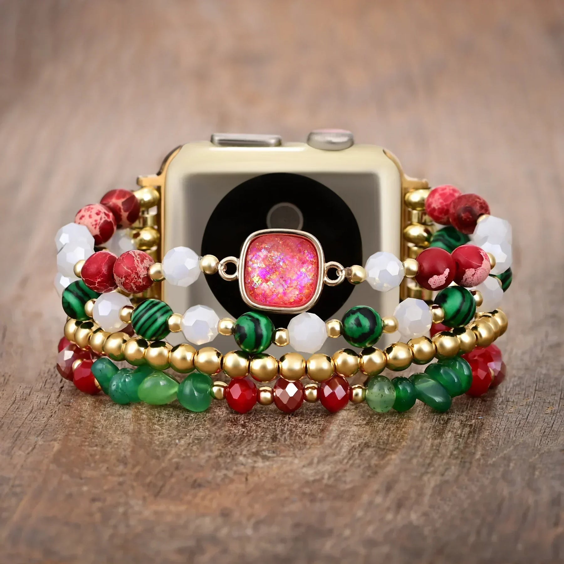 Christmas Design Square Pink Opal Watch Strap