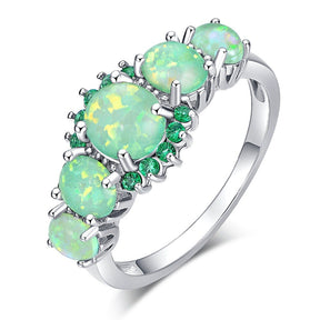 Green Opal Garnet Silver Ring - 5 / Silver - Rings - Pretland | Spiritual Crystals & Jewelry