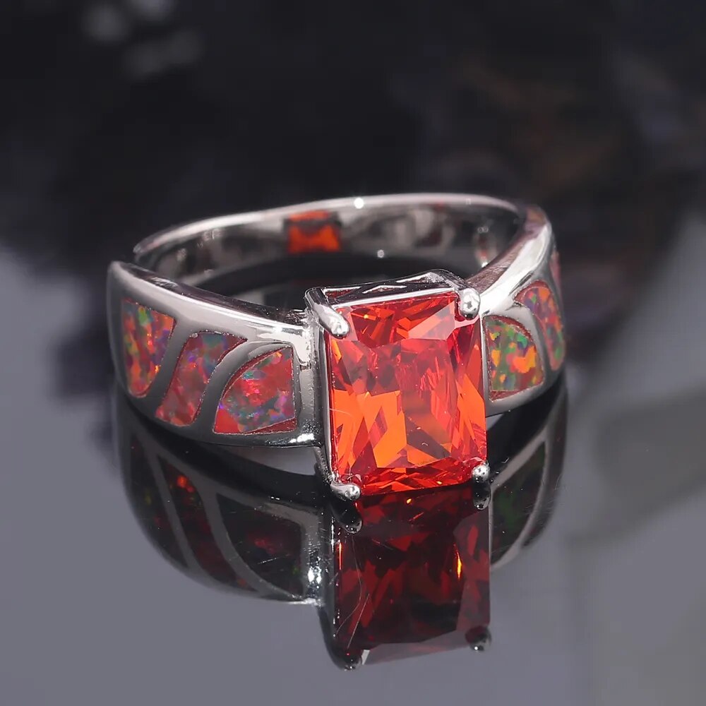 Garnet & Orange Fire Opal Silver Plated Ring