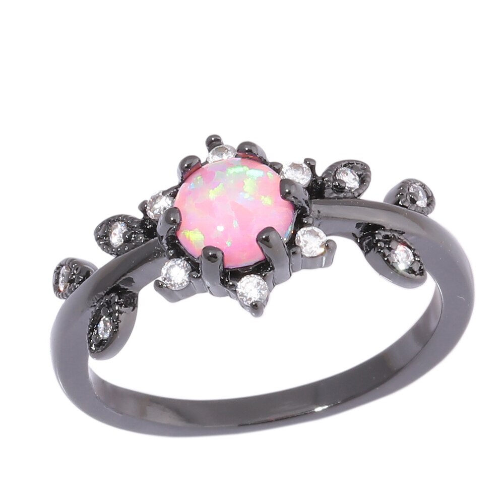 Chic Pink Fire Opal Black Ring - Rings - Pretland | Spiritual Crystals & Jewelry