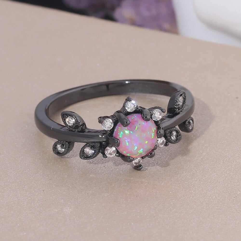 Chic Pink Fire Opal Black Ring - Rings - Pretland | Spiritual Crystals & Jewelry