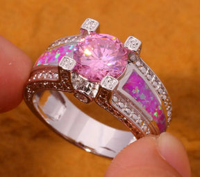 Pink Quartz & Pink Fire Opal Silver Plated Ring
