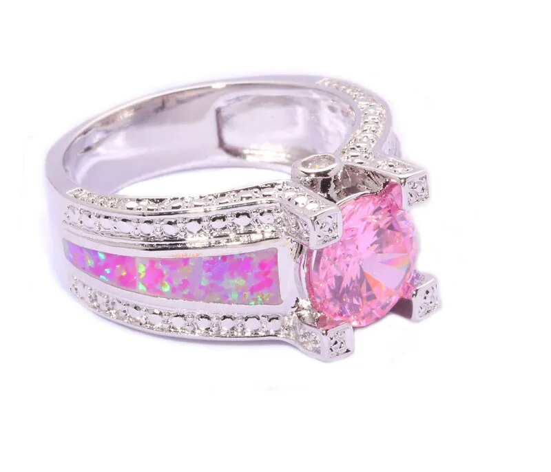 Pink Quartz & Pink Fire Opal Silver Plated Ring